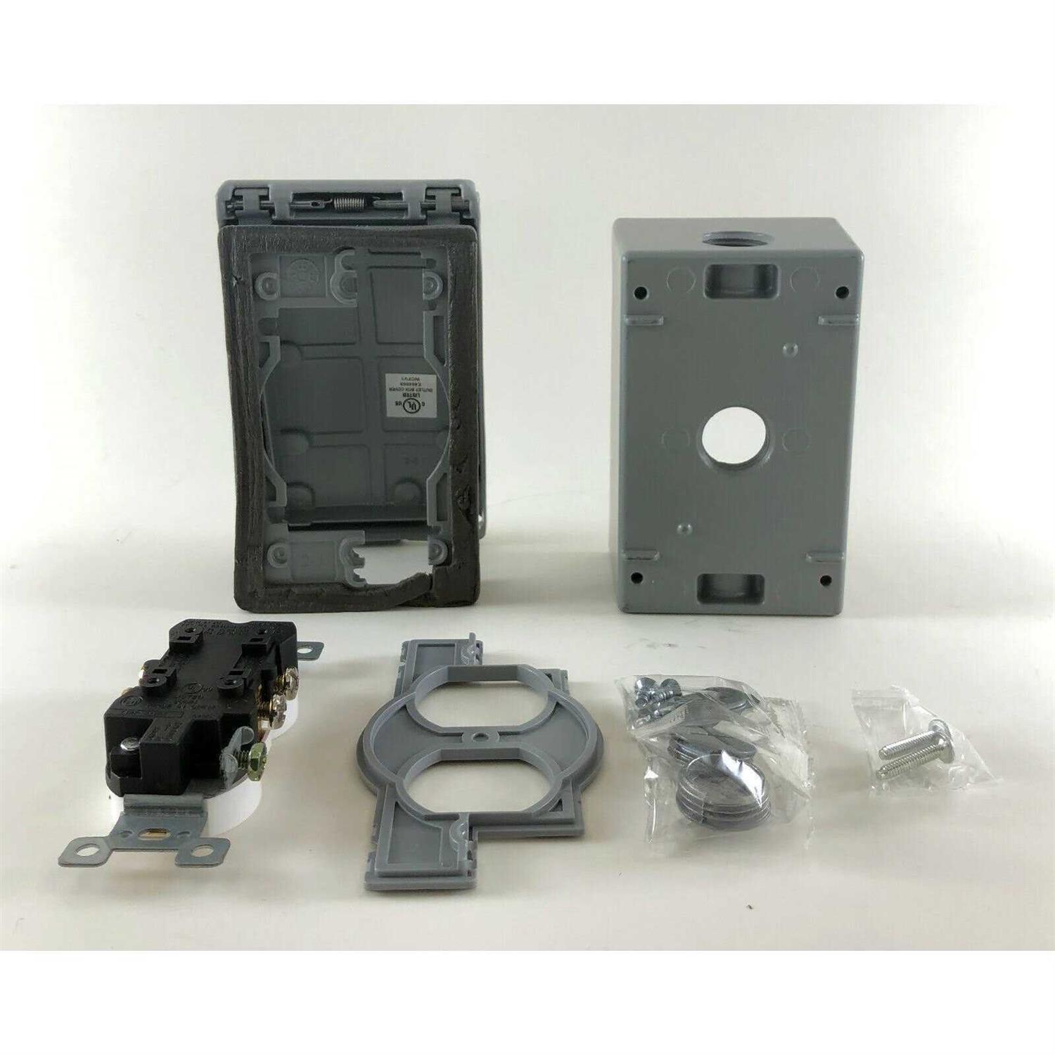 Commercial Electric Gray 1-Gang Weatherproof Duplex Outlet Kit - Image 3