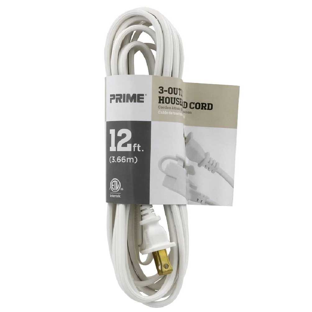 Prime EC660612 12 ft. 16 02 15 Spt-2 White 3-Outlet Household Extension Cord