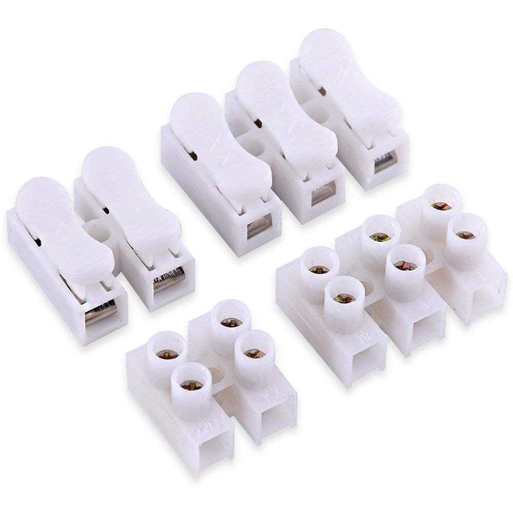 Rustark 100Pcs 2P CH2 + 3P CH3 Quick Connector Spring Wire Connector Screw Terminal Barrier Block for LED Strip Light Wire Connecting