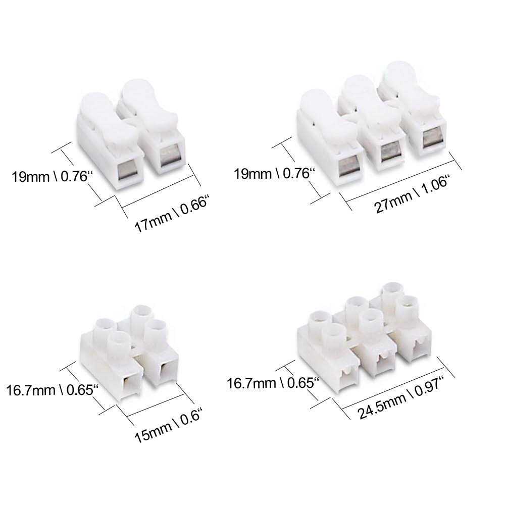 Rustark 100Pcs 2P CH2 + 3P CH3 Quick Connector Spring Wire Connector Screw Terminal Barrier Block for LED Strip Light Wire Connecting - Image 5