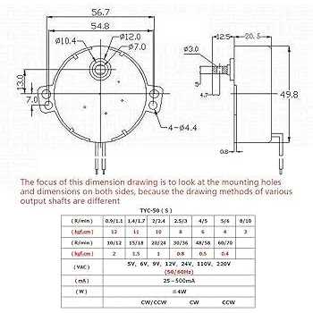 Fielect Synchronous Motor AC 12V 5-6RPM Turntable Motor CW/CCW Direction 4W TYC-50 Double Flat Tapping Shaft - Image 3
