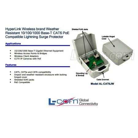L-com Outdoor 10/100/1000 Base-T Cat6 PoE Compatible Lightning Protector - Image 2