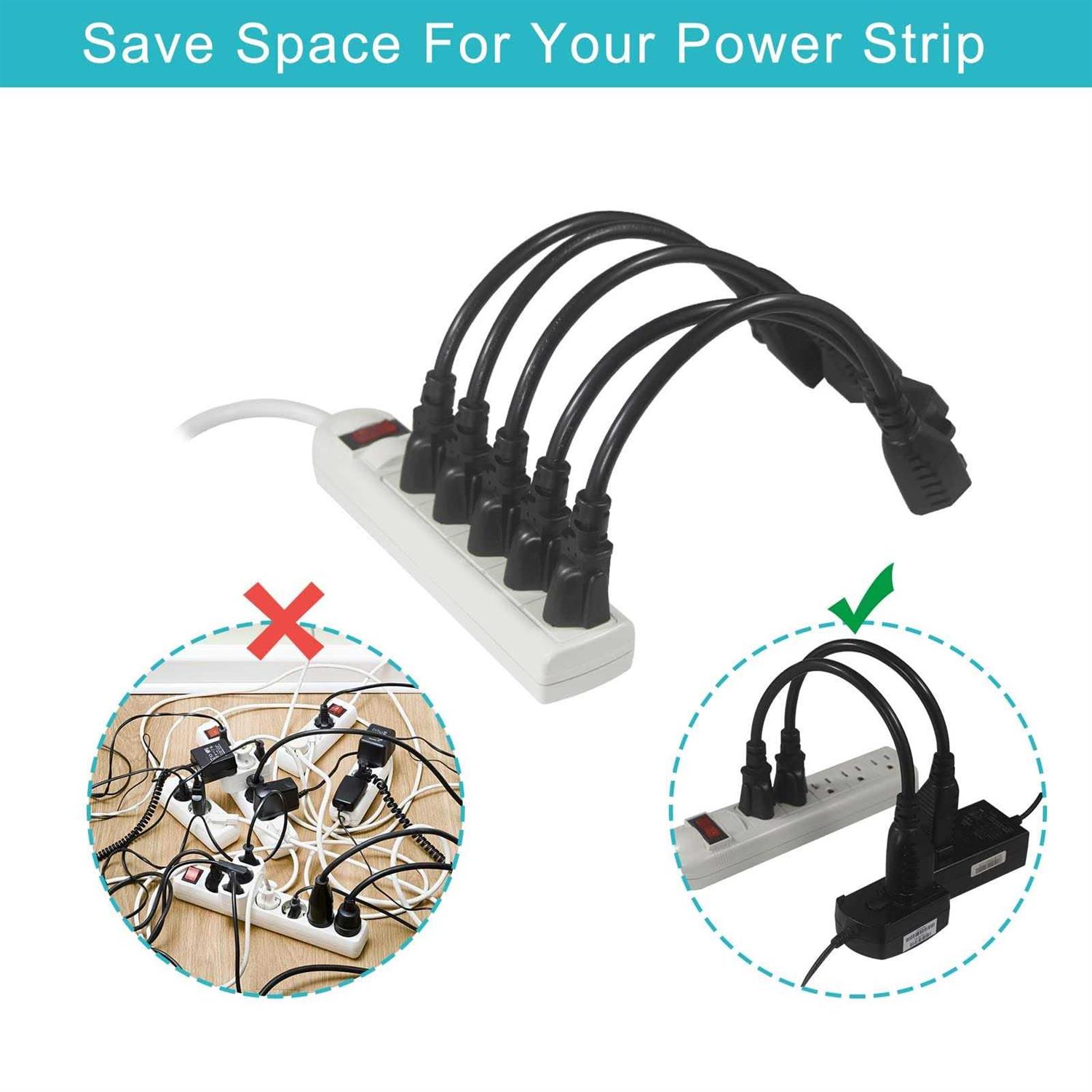 Sparking 1Ft Short Power Extension Cord 1Ft Short 3 Prong Extension Cord Outlet Saver Indoor Sjt 16 Awg Heavy Duty 1 Foot Ac Power Exte - Image 4