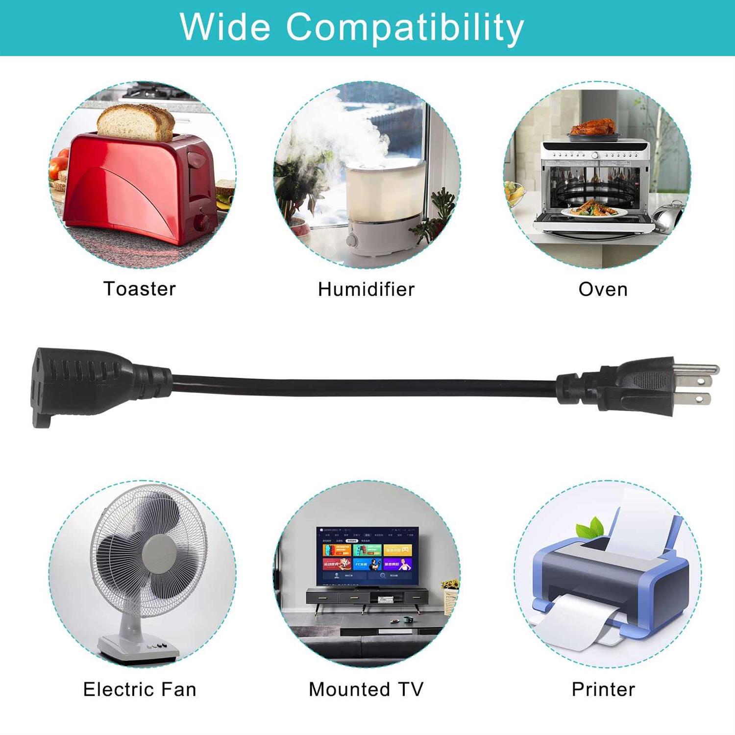 Sparking 1Ft Short Power Extension Cord 1Ft Short 3 Prong Extension Cord Outlet Saver Indoor Sjt 16 Awg Heavy Duty 1 Foot Ac Power Exte - Image 5