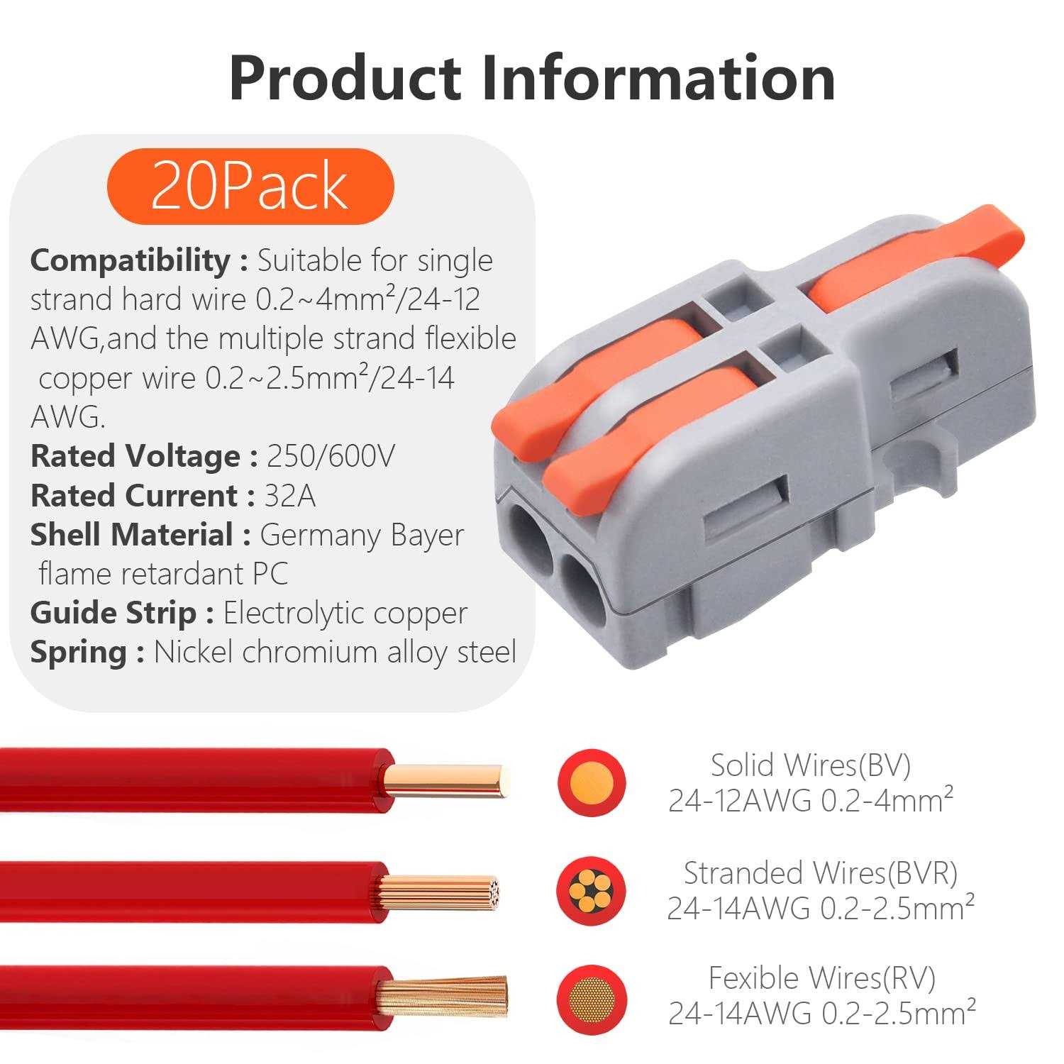 XALXMAW 20Pcs Lever Wire Connectors 1 in 2 Out DIY Mini Splicing Compact Splitter Docking Terminal Block Electrical Connectors - Image 5