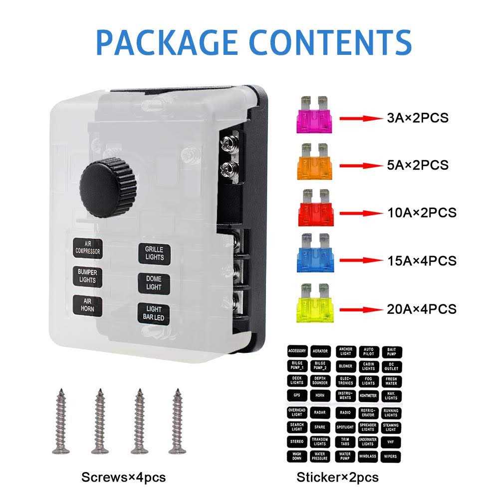WUPP 12 Volt Fuse Block Waterproof 6 Way Fuse Box with 6 Ground Negative Busbar for Automotive - Image 4