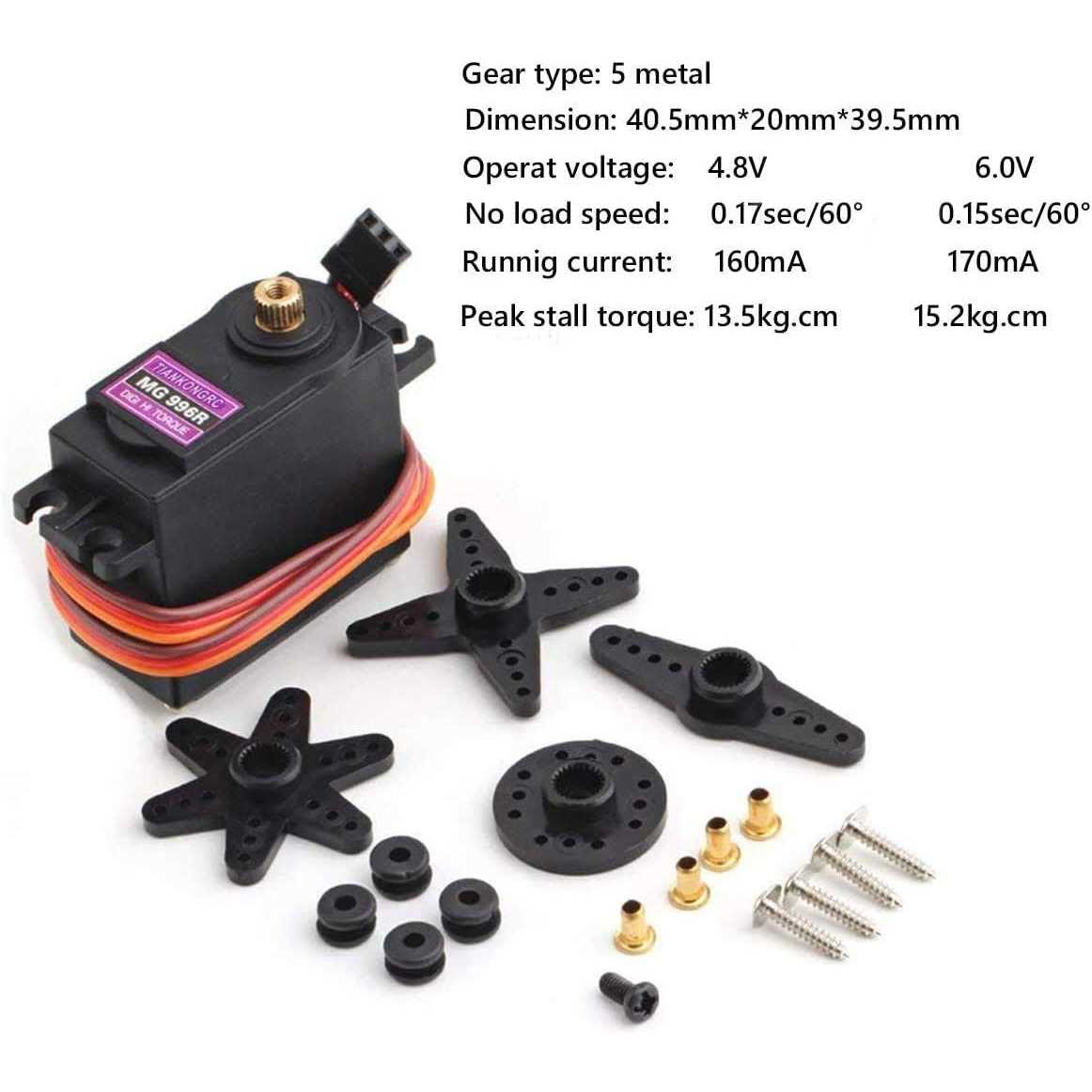 ETMall 6PCS MG996R Servo Motor Metal Gear Servo Motor Torque Digital Servo Motor High Speed Torque Servo Motor for Smart Car Robot Boat RC - Image 3