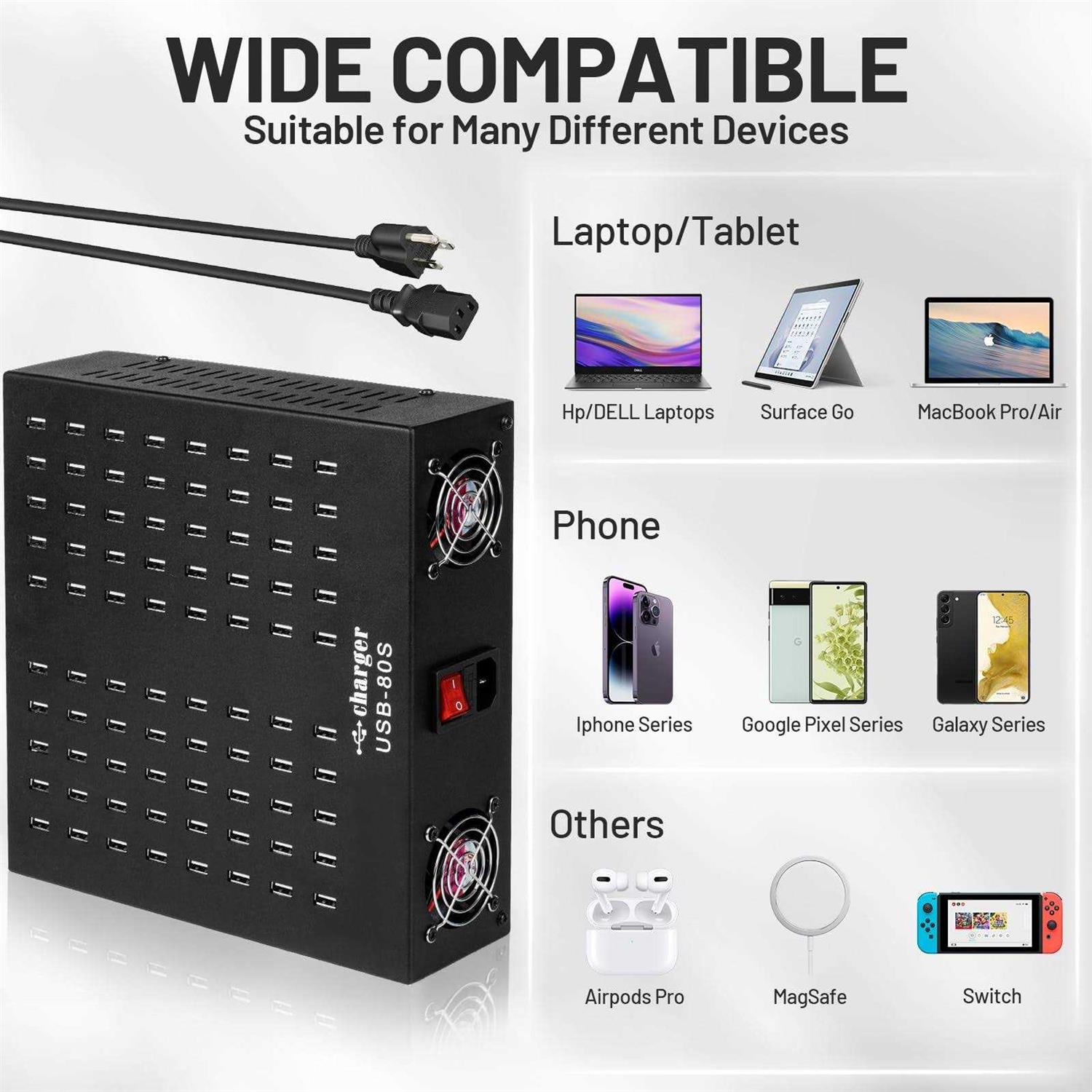 Multiple USB Charging Station MIXILIN 80 Ports 800W Fast Charger Station with Power Switch - Image 3