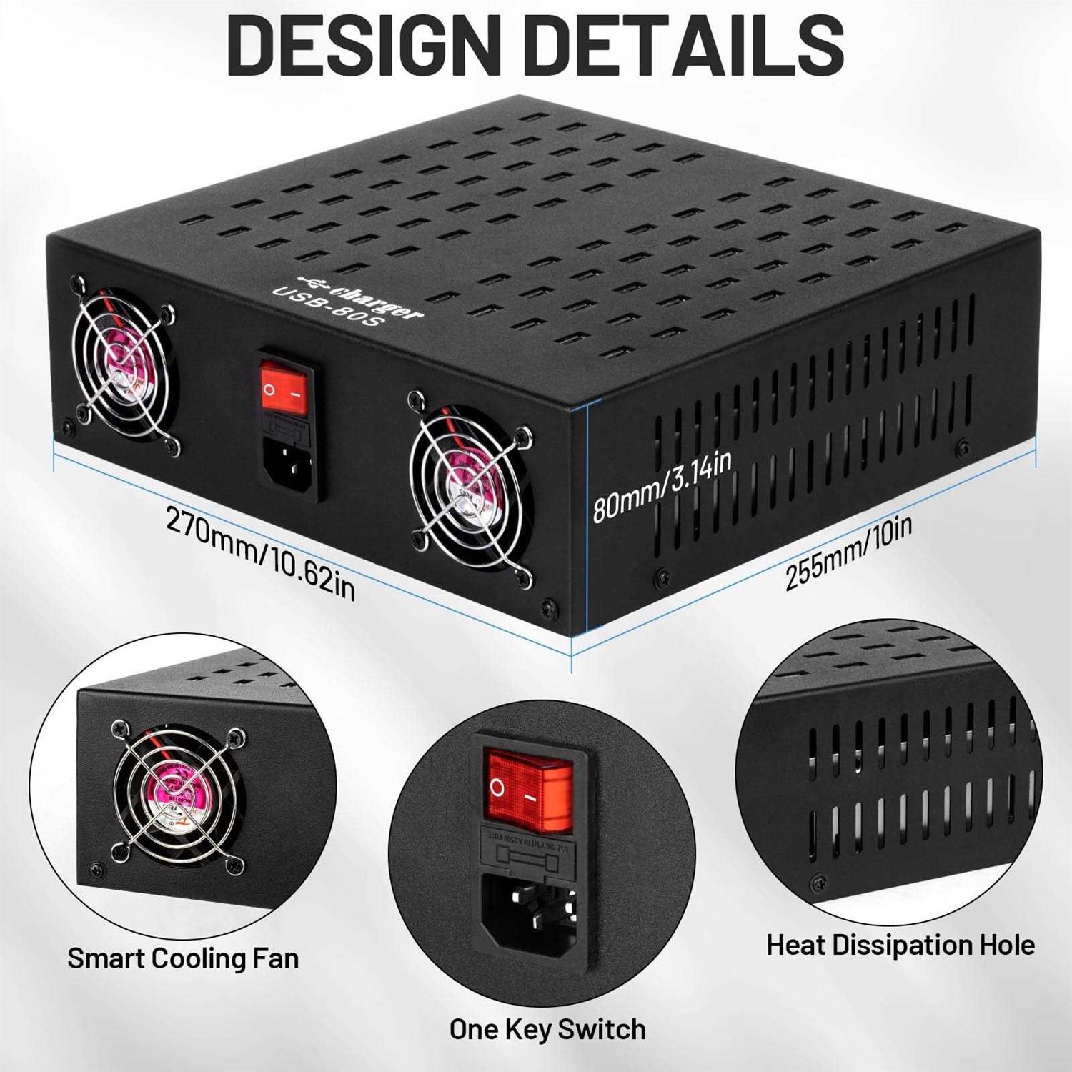 Multiple USB Charging Station MIXILIN 80 Ports 800W Fast Charger Station with Power Switch - Image 4