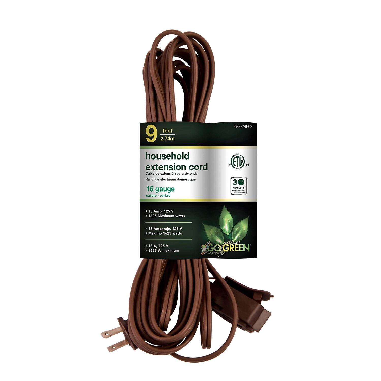Gogreen Power 16/2 9' Household Extension Cord GG-24809