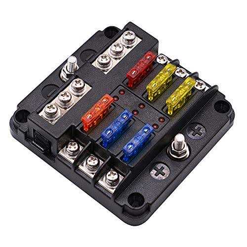 femedo 12 Volt Fuse Block Waterproof 6 Way Fuse Box with 6 Ground Negative Busbar for Automotivefor Car Golf Cart Boat Marine