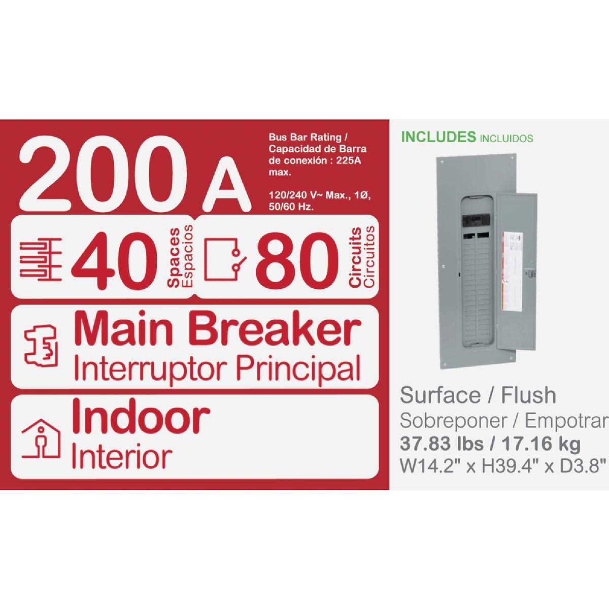 Square D HOM4080M200PC Homeline Main Breaker Load Center - Image 3