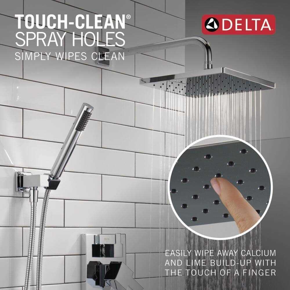 Delta Modern Raincan Square Shower System Rain Shower Head with Handheld Spray - Image 4