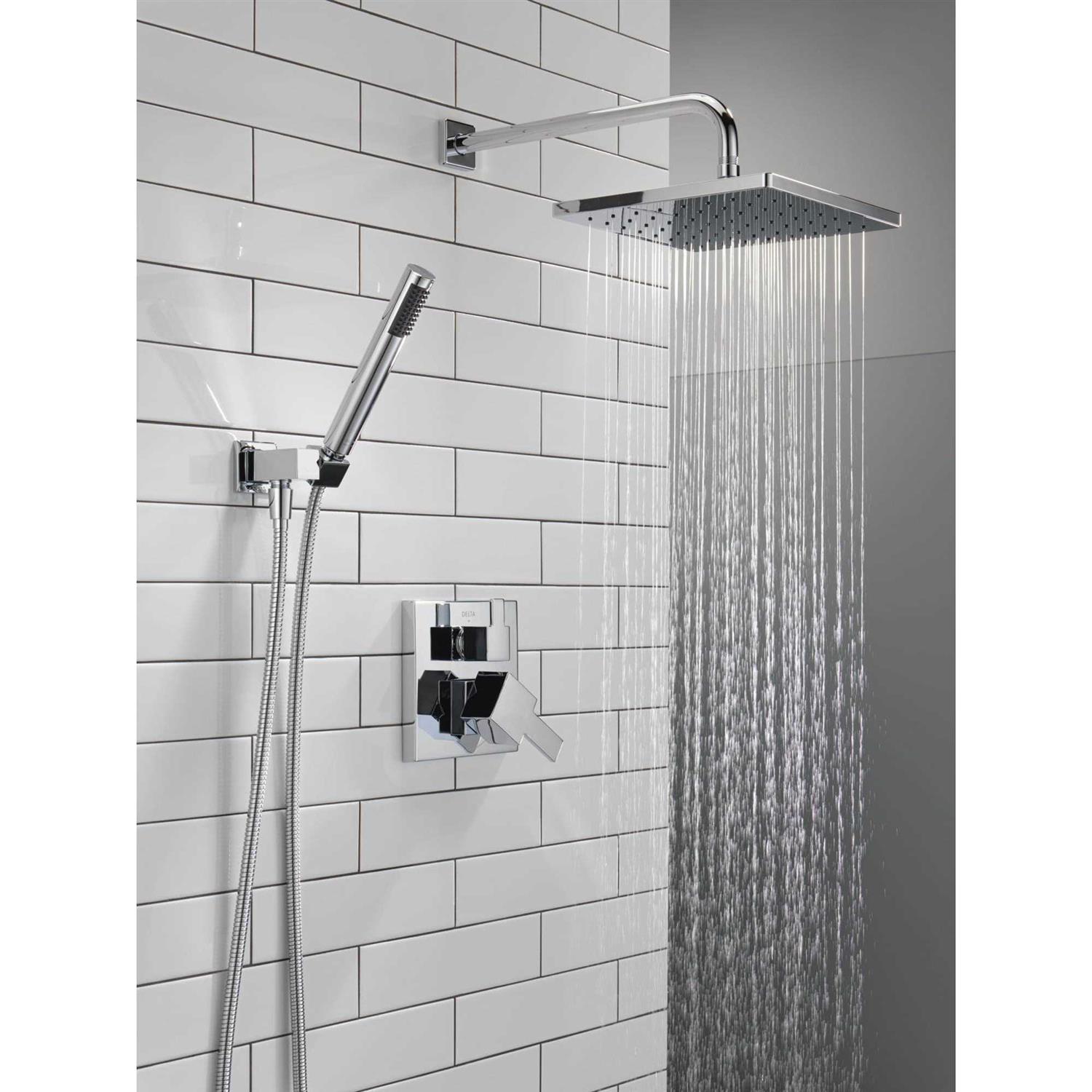 Delta Modern Raincan Square Shower System Rain Shower Head with Handheld Spray - Image 5
