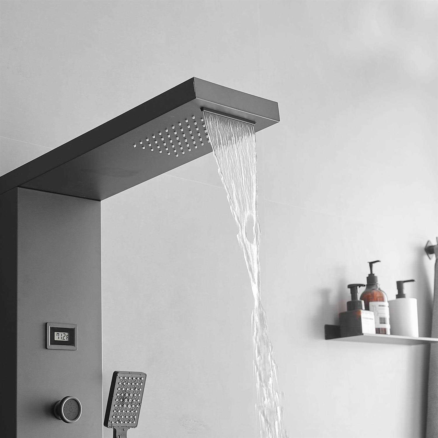 BWE YTP07 Shower Panel System Matte Black Waterfall Shower Panel System with 6-way Diverter Valve Included YTP07-Black - Image 4