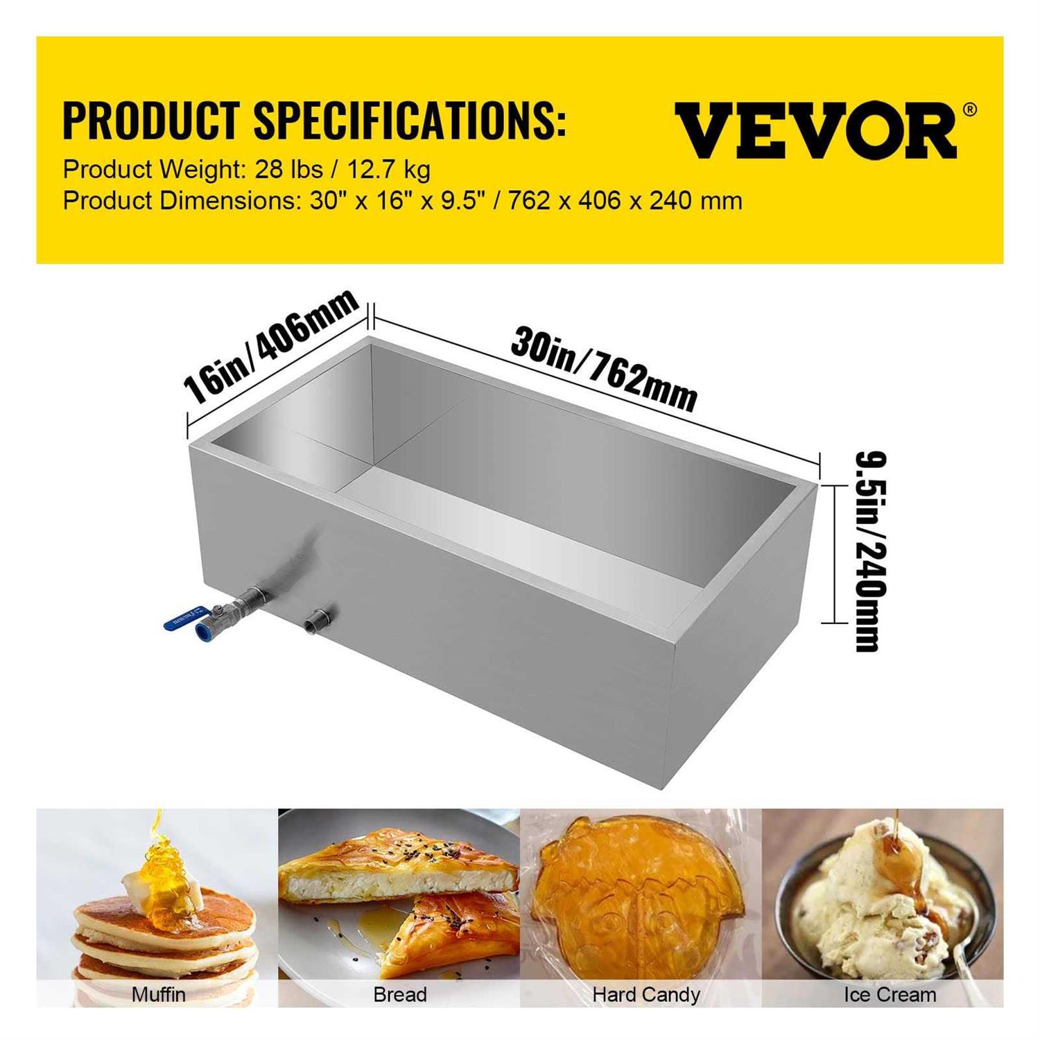 VEVOR Maple Syrup Evaporator Pan 30x16x9.5 Inch Stainless Steel Maple Syrup Boiling Pan with Valve for Boiling Maple Syrup - Image 3