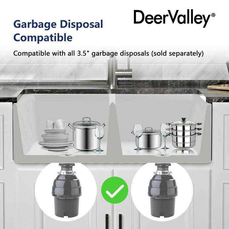 DeerValley DV-1K028 Eclipse 33 L x 18 W Dual Basin White Ceramic Farmhouse Kitchen Sink - Image 3