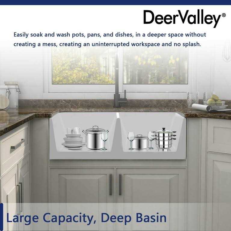 DeerValley DV-1K028 Eclipse 33 L x 18 W Dual Basin White Ceramic Farmhouse Kitchen Sink - Image 4