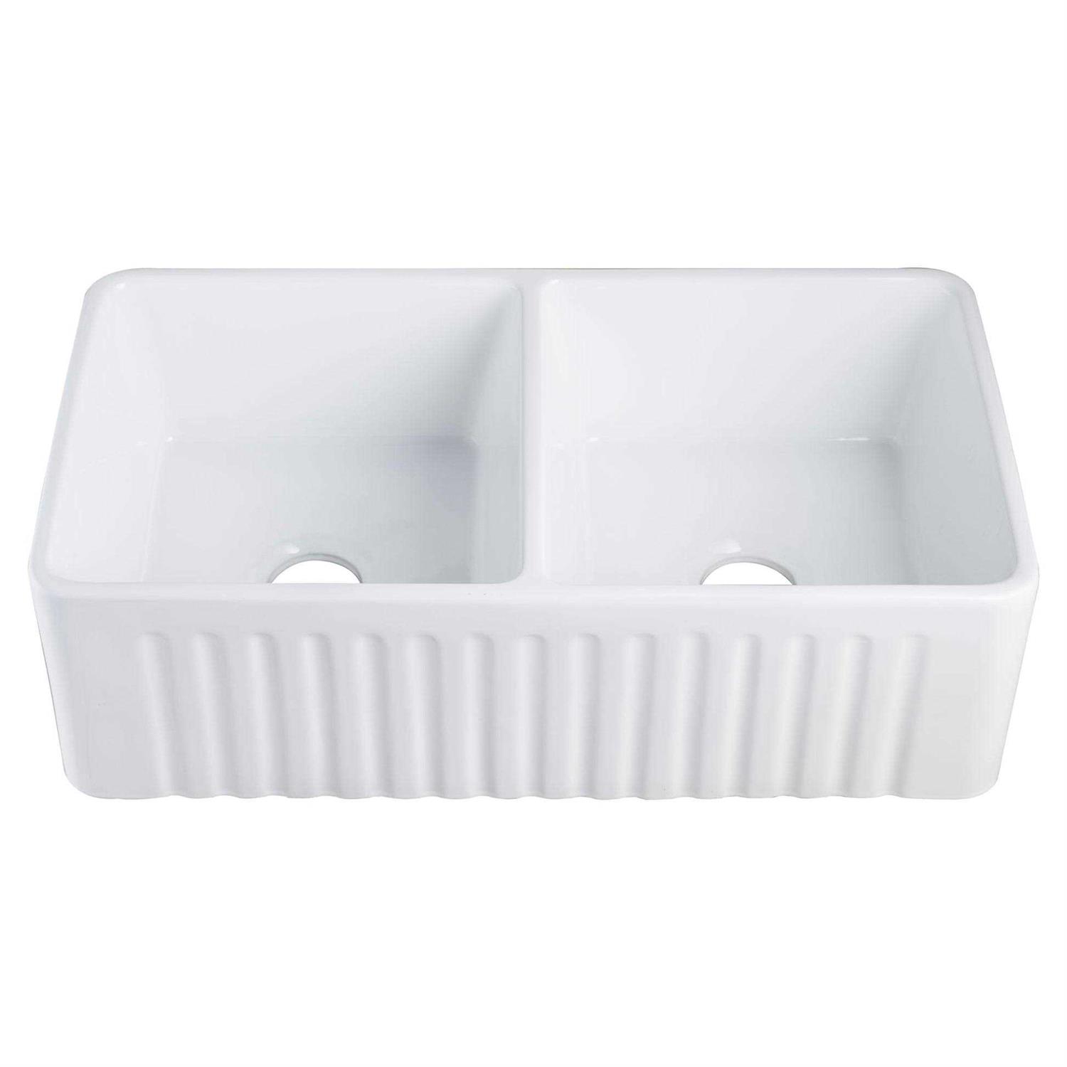 DeerValley DV-1K028 Eclipse 33 L x 18 W Dual Basin White Ceramic Farmhouse Kitchen Sink - Image 5