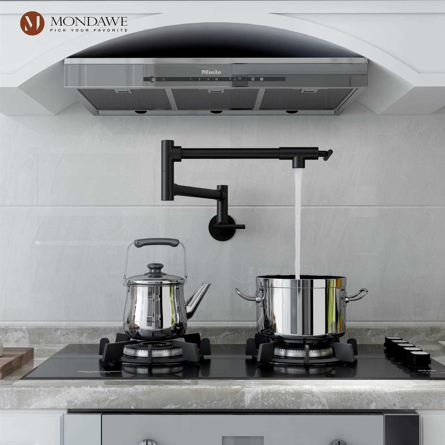 Mondawe 1.8 GPM Pot Filler Faucet Single Hole 2 Handles Wall mount Kitchen Faucet - Image 3