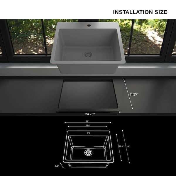 Glacier Bay Stonehaven Drop-in/Undermount Charcoal Gray Granite Composite 25 in Single Bowl Kitchen Sink with Gray Strainer - Image 2