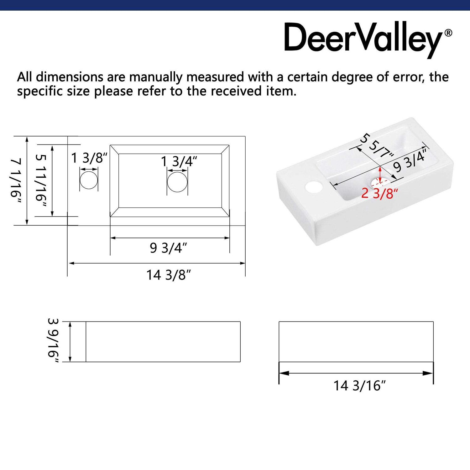 DeerValley Hand Wall Mount Ceramic Bathroom Sink White - Image 3