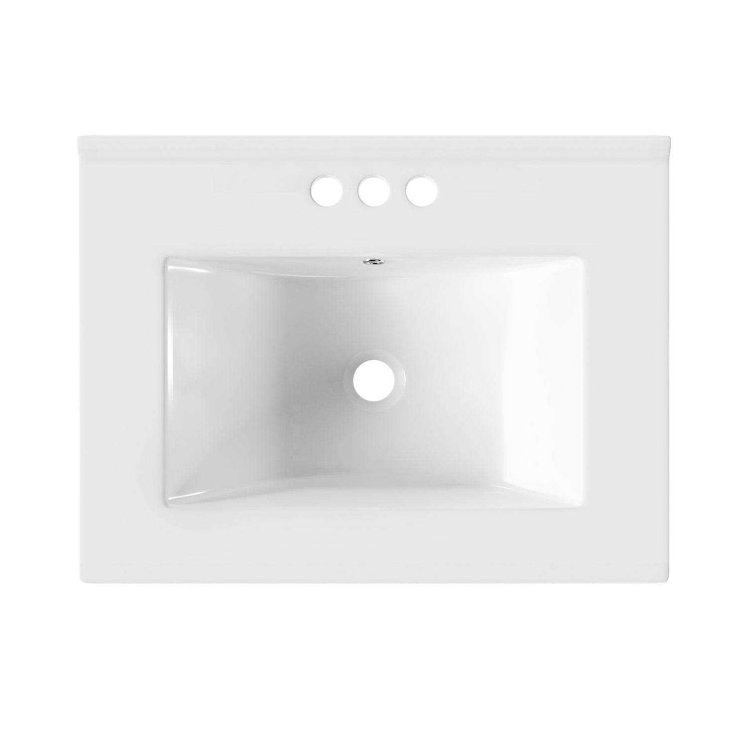 24 White Rectangular Single Vanity Top with Three Faucet Holes and Overflow DeerValley - Image 3