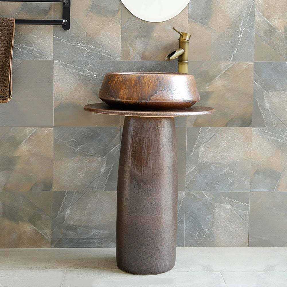 Homary wf-J021029 25.59 Tall Antique Brass Circular Pedestal Bathroom Sink