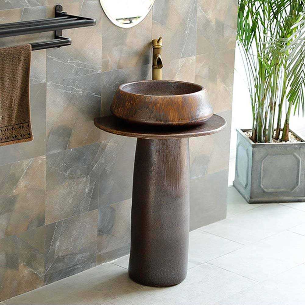 Homary wf-J021029 25.59 Tall Antique Brass Circular Pedestal Bathroom Sink - Image 3