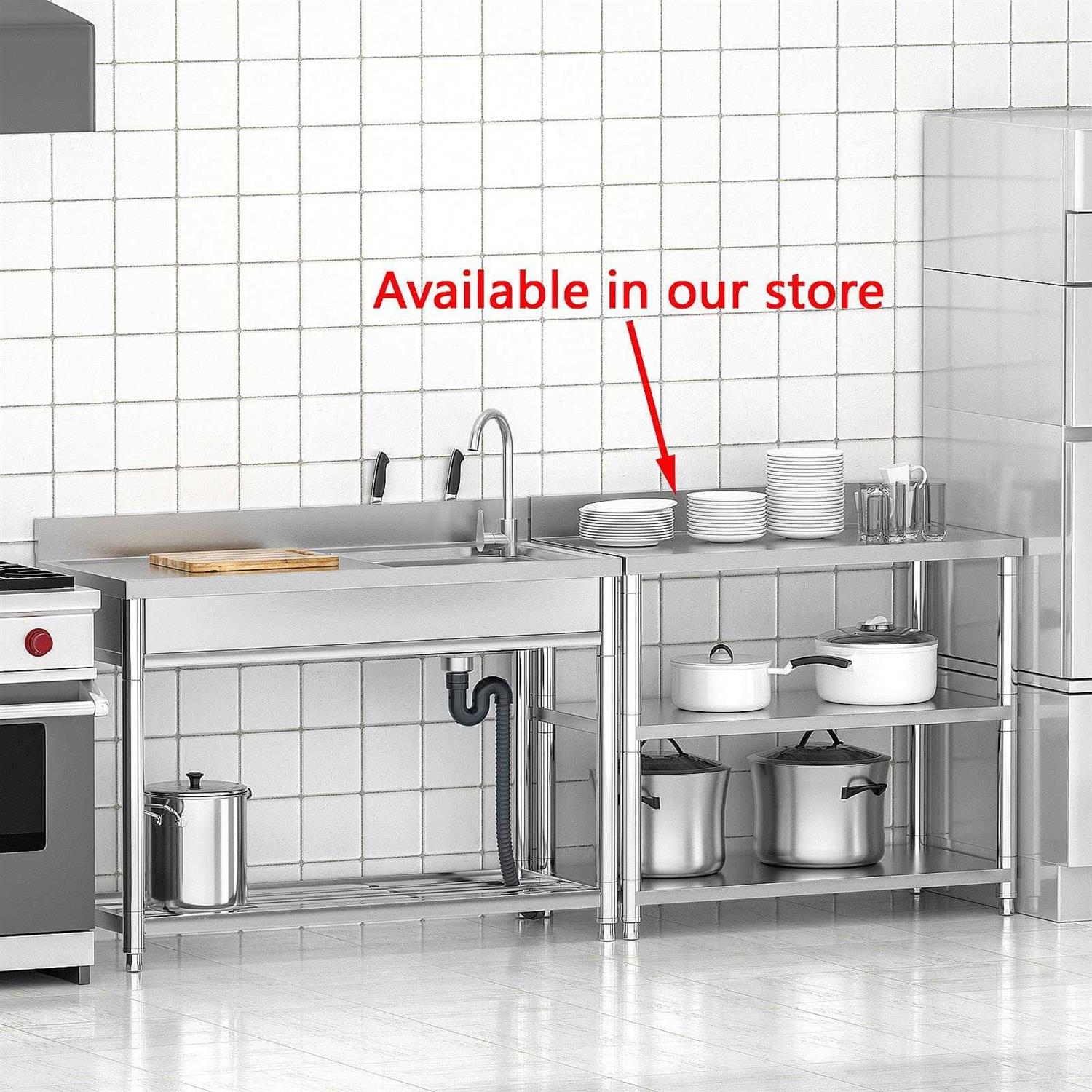 Kingbo Free Standing Stainless-Steel Single Bowl Commercial Restaurant Kitchen Sink Set w/Faucet & Drainboard Prep & Utility Washing Hand Basi - Image 5