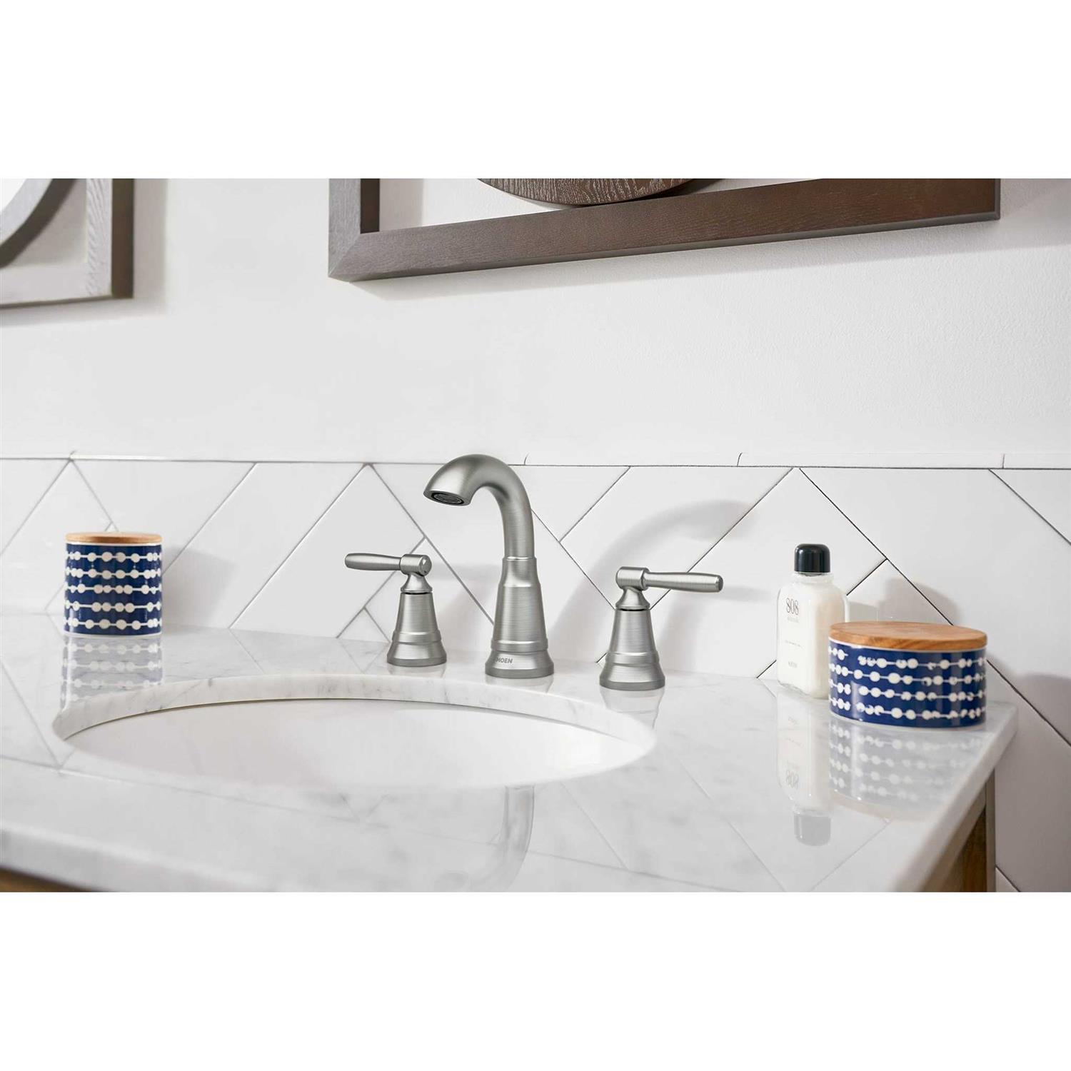 Moen 84972SRN Halle Widespread Bathroom Faucet with Drain Assembly - Image 4