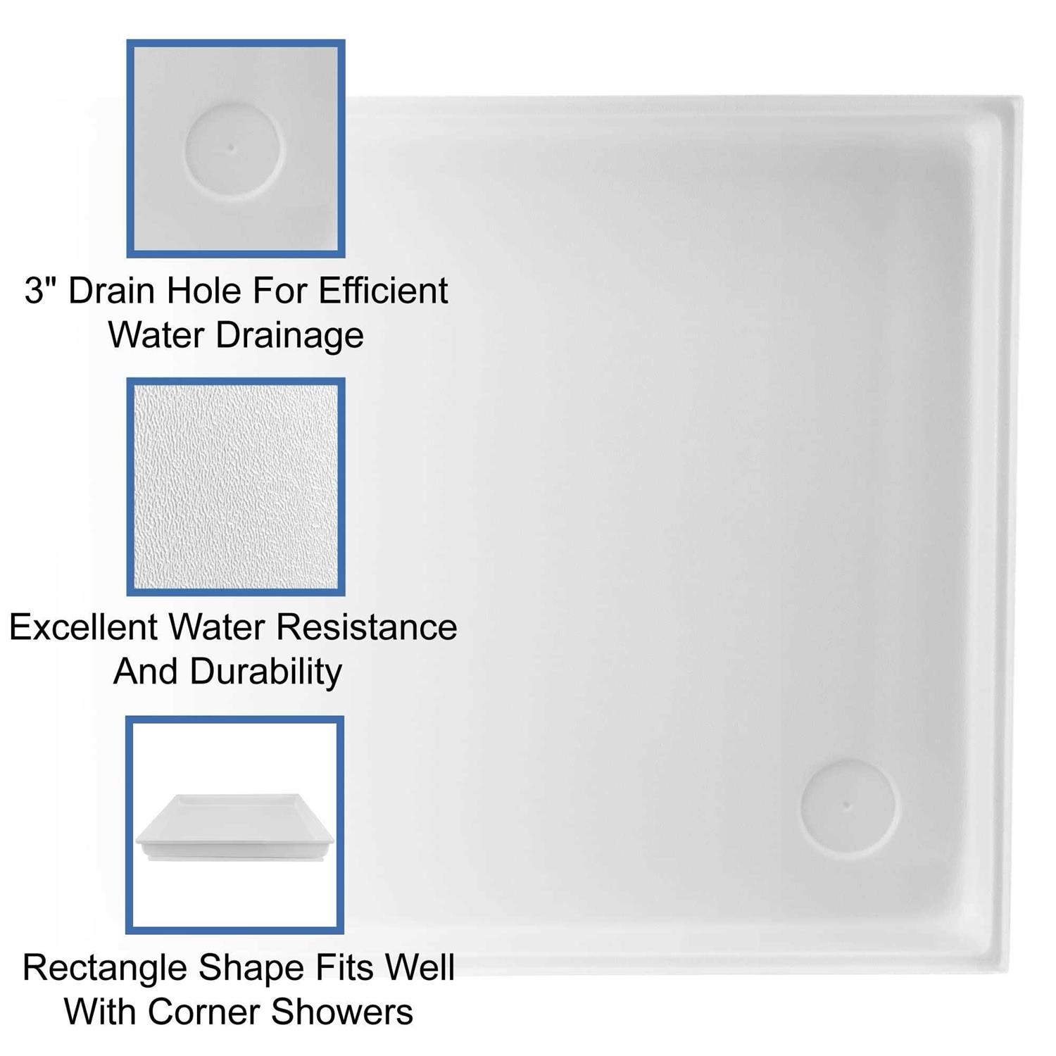 RecPro® RV Shower Pan 27 x 24 x 4 Corner Drain in White - Image 4