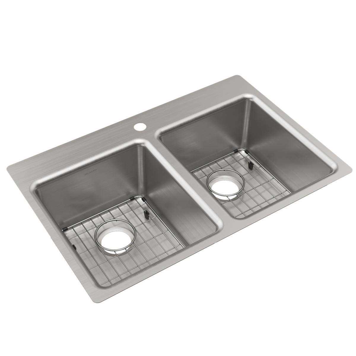 Elkay Greenwood Dual-mount 33-in x 22-in Satin Stainless Steel Double Equal Bowl 1-Hole Kitchen Sink - Image 3