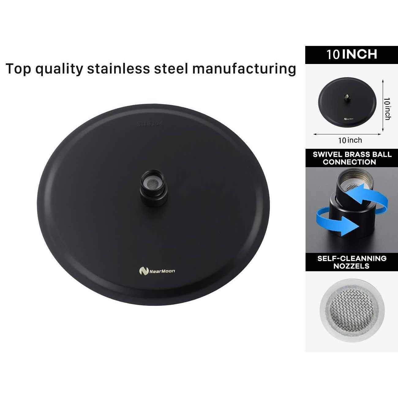 Rain Shower Head with 11'' Adjustable Arm NearMoon High Pressure Stainless Steel Rainfall Showerhead - Image 3