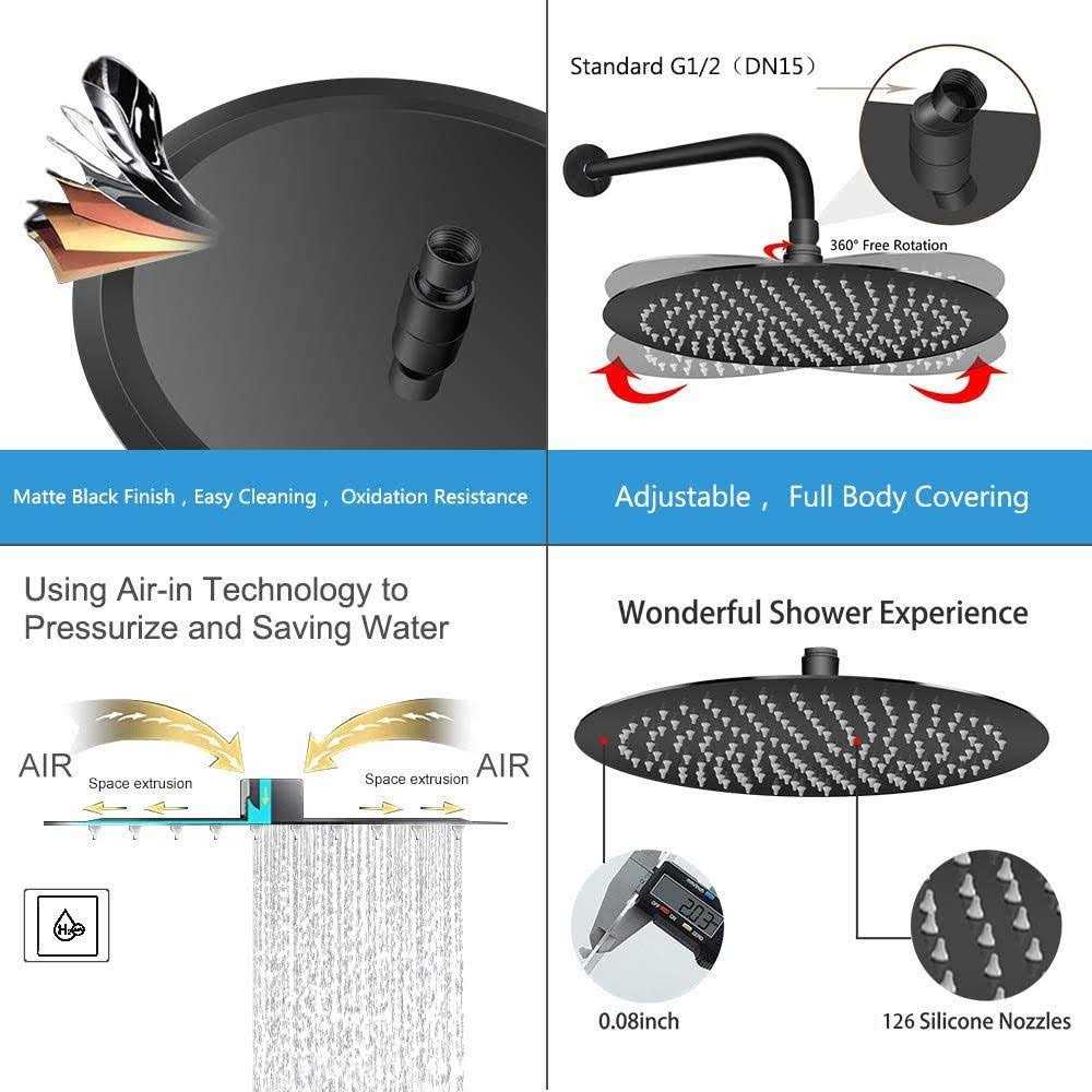 Rain Shower Head with 11'' Adjustable Arm NearMoon High Pressure Stainless Steel Rainfall Showerhead - Image 4