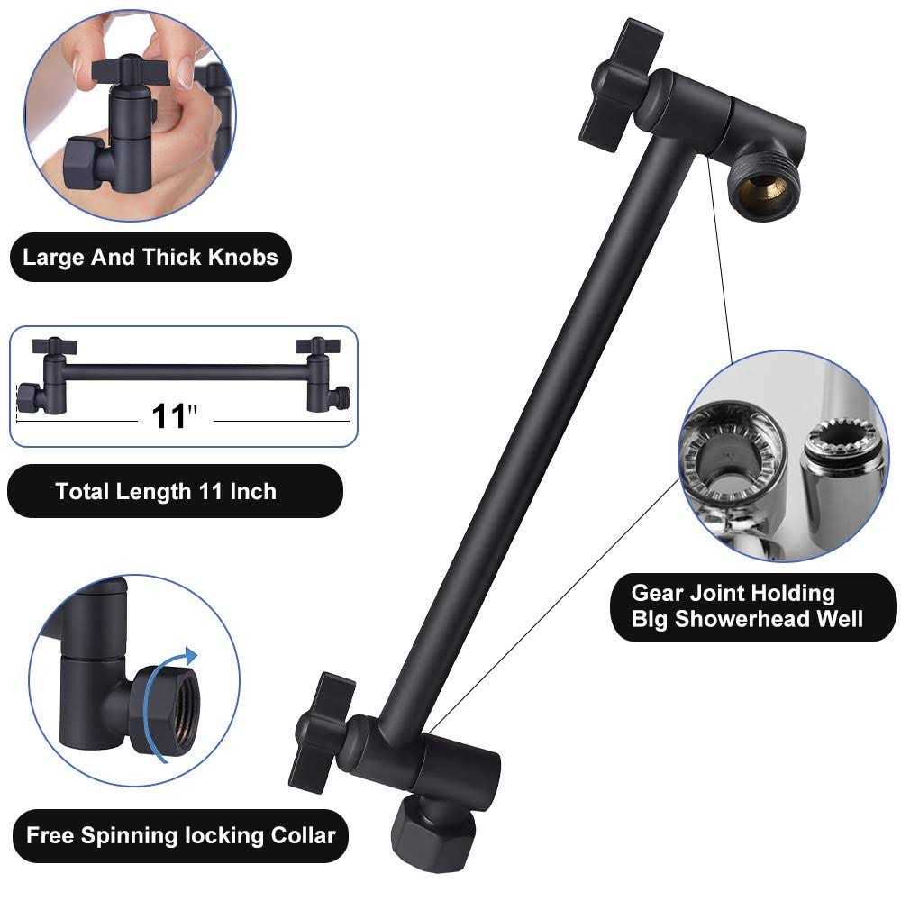 Rain Shower Head with 11'' Adjustable Arm NearMoon High Pressure Stainless Steel Rainfall Showerhead - Image 5