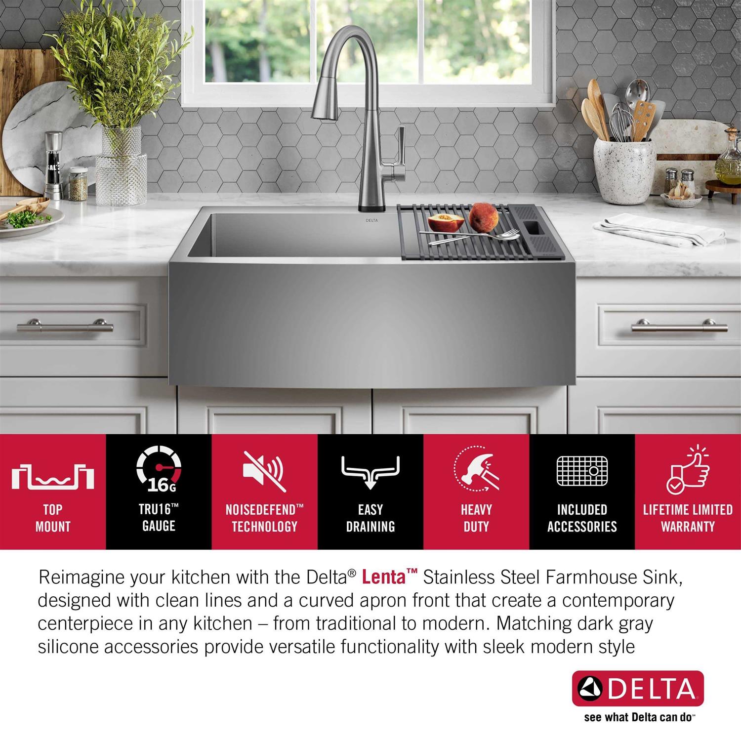 Delta Lenta Retrofit Farmhouse Apron Front 16 Gauge Stainless Steel Single - Image 4