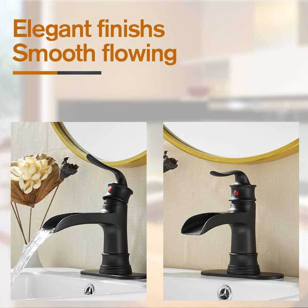 FRANSITON Waterfall Faucet Bathroom Faucet Single Handle One Hole Oil Rubbed Bronze Finish Large Spout Lavatory Faucets - Image 3