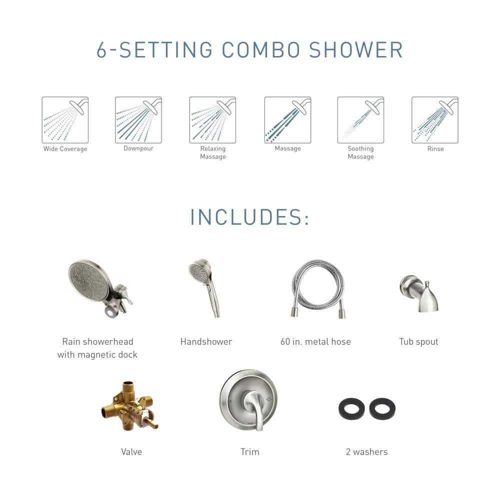 Moen Brecklyn Single-Handle 6-Spray Tub and Shower Faucet with Magnetix Rainshower 82611SRN - Image 3