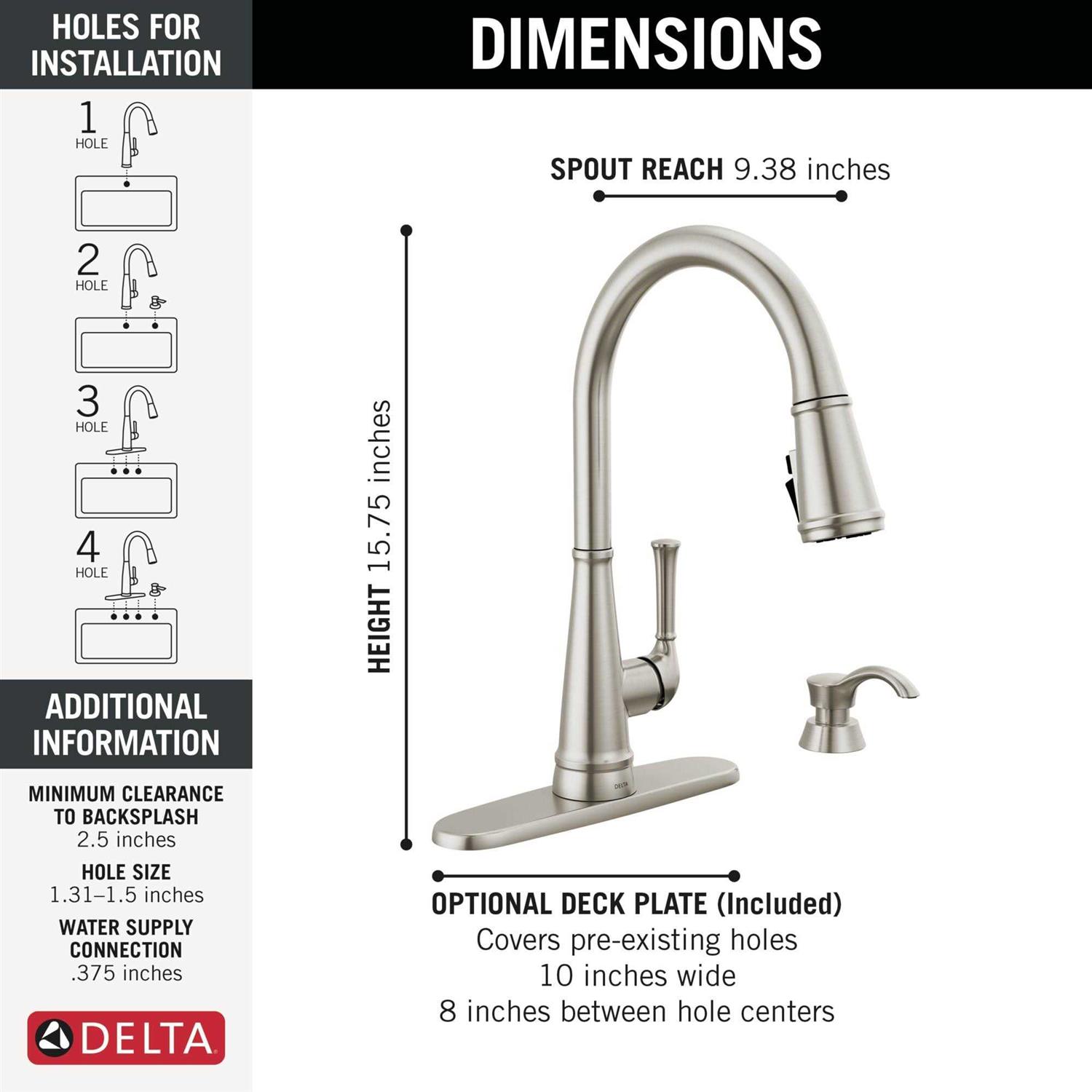 Delta Alpen Spotshield Stainless Single Handle Pull-down Kitchen Faucet with Deck Plate and Soap Dispenser Included Rubber - Image 3