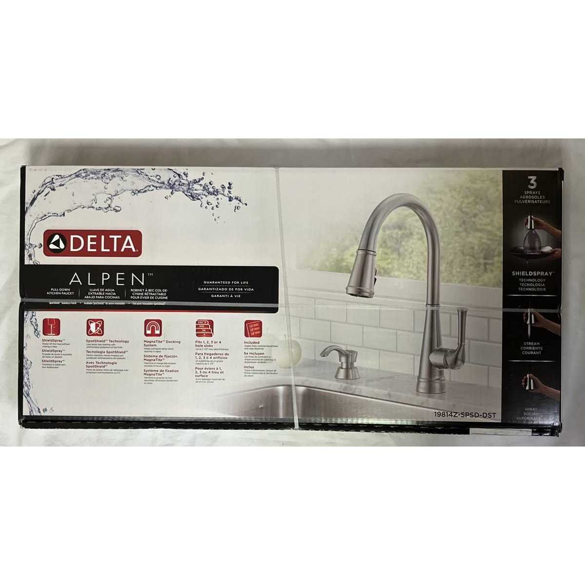 Delta Alpen Spotshield Stainless Single Handle Pull-down Kitchen Faucet with Deck Plate and Soap Dispenser Included Rubber - Image 4
