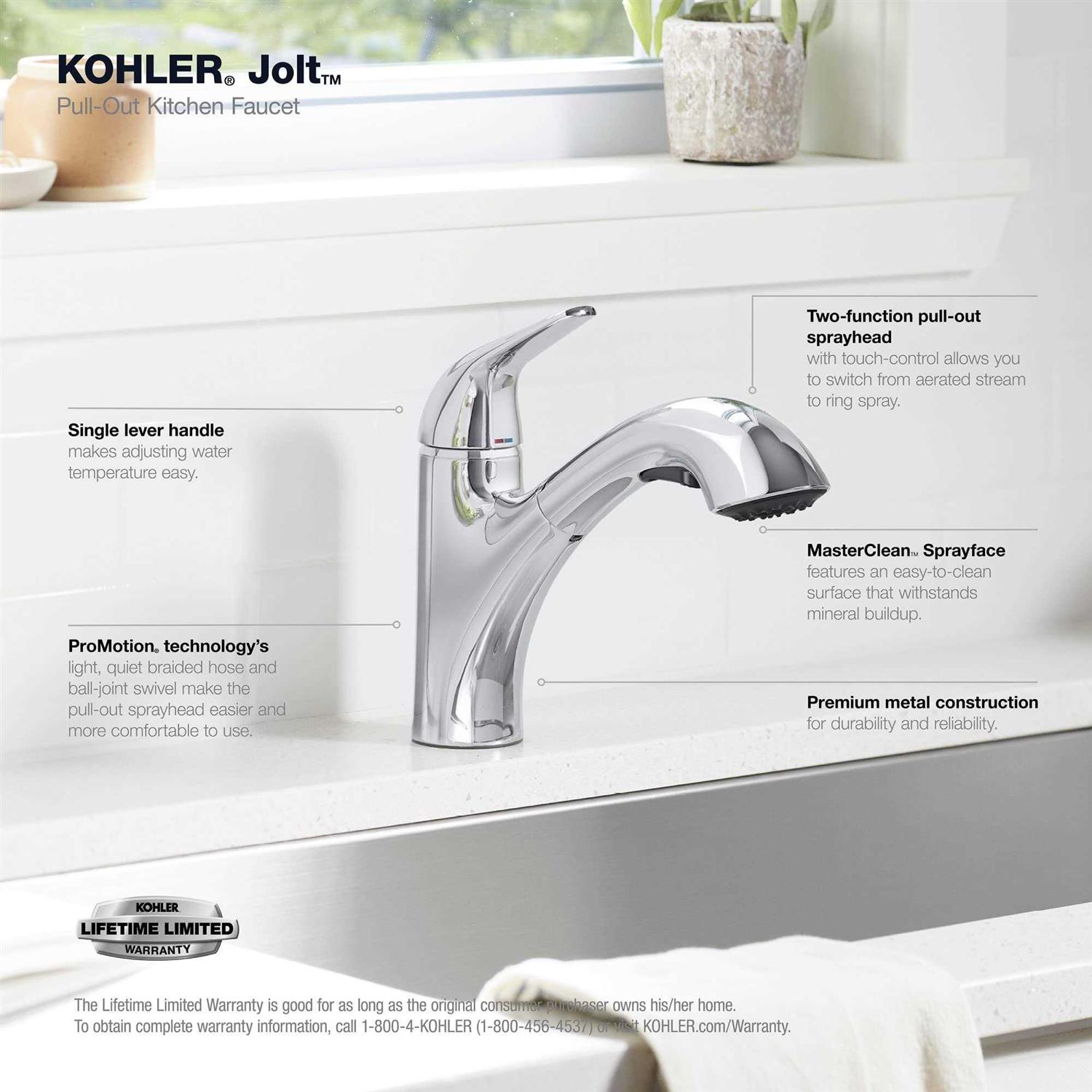 Kohler Jolt Pull-Out Single-Handle Kitchen Sink Faucet - Image 3
