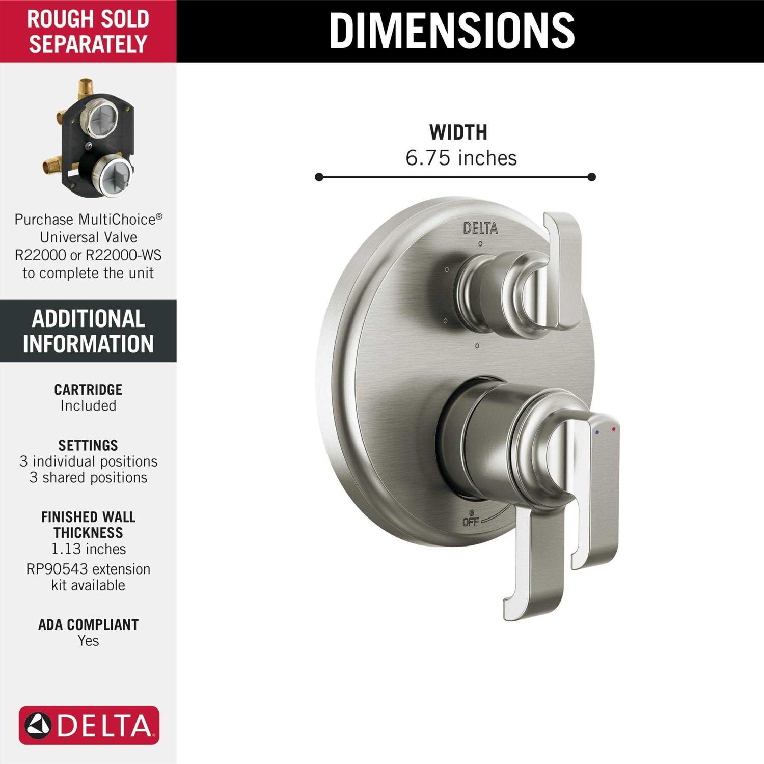Delta Tetra 17 Series Integrated Diverter Trim with 6-Setting - Image 4