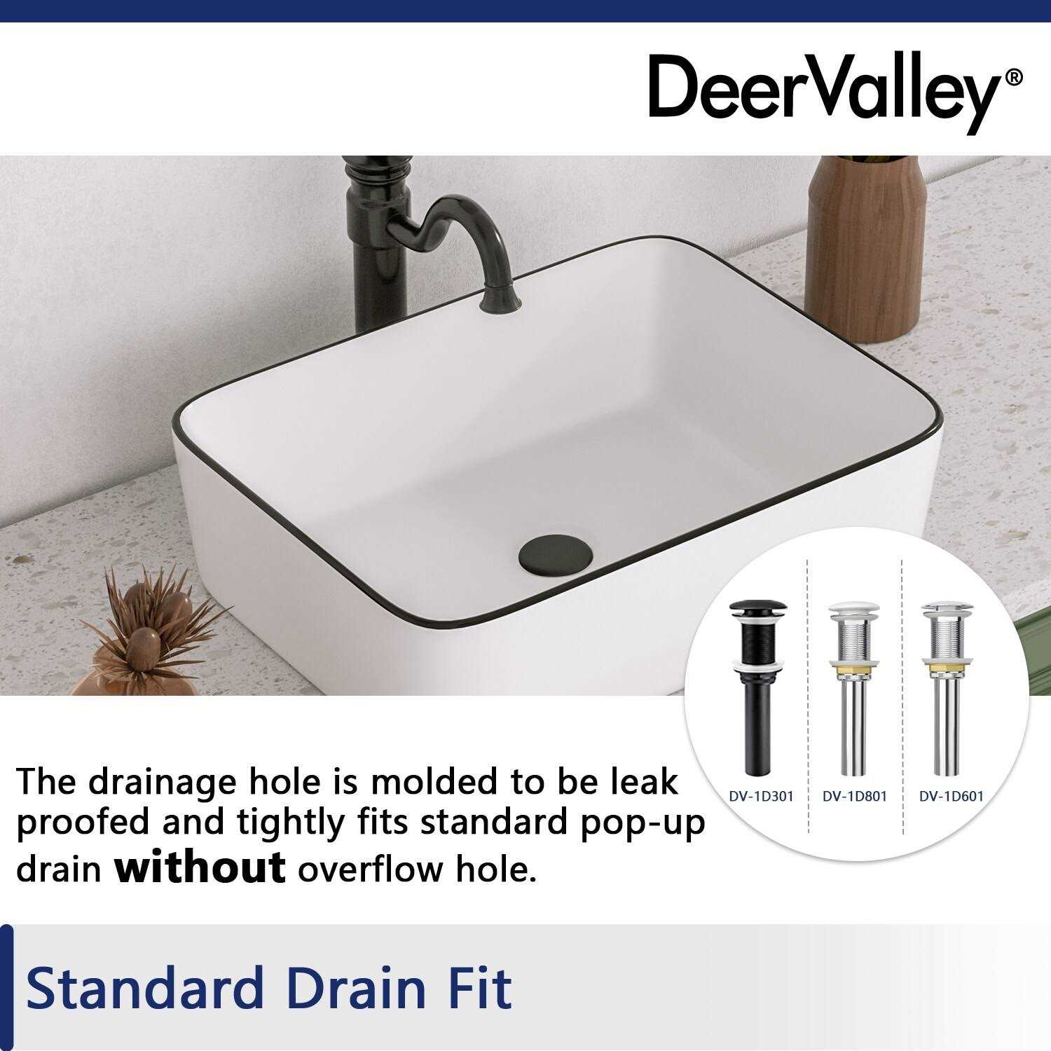 DeerValley DV-1V0002 Ally Black and White Ceramic Rectangular Vessel Bathroom Sink - Image 4