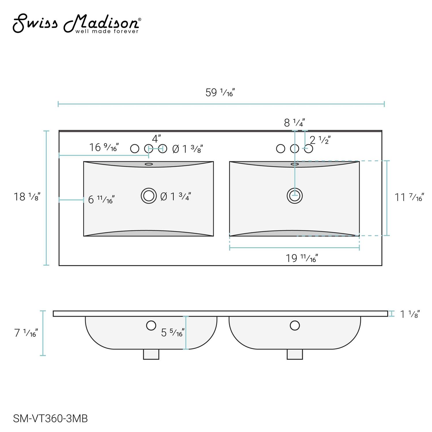 Swiss Madison 60 inch Vanity Top Bathroom Sink in Matte Black - Image 4