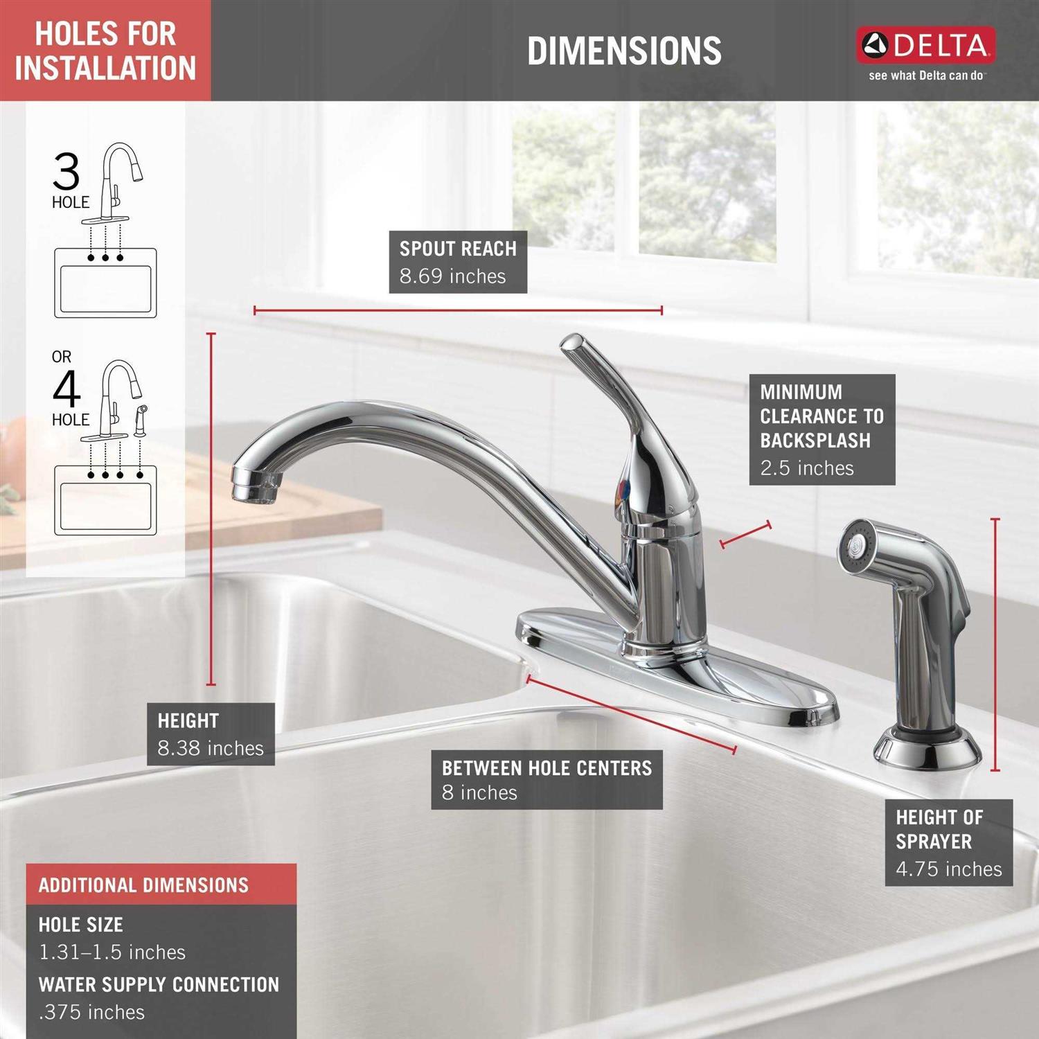 Delta Classic Single Handle Kitchen Faucet with Spray 400-DST - Image 3
