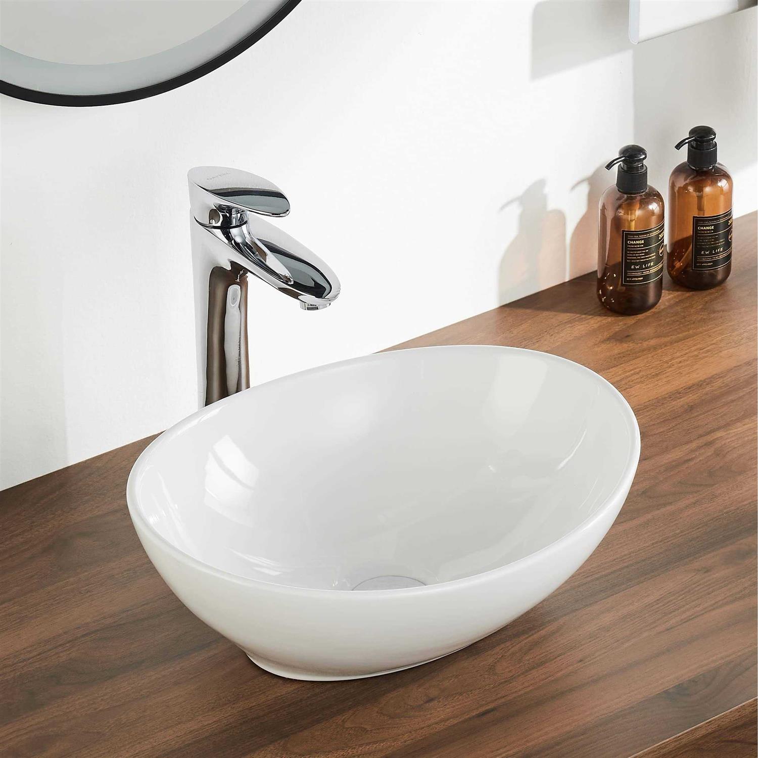 DeerValley DV-1V051 White Ceramic Oval Vessel Bathroom Sink - Image 3