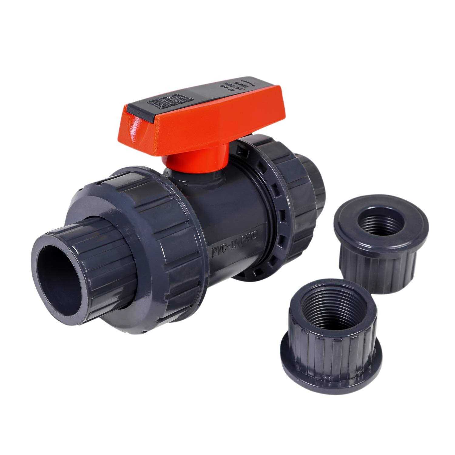 Midline Valve Heavy Duty PVC True Union Ball Valve Pink Handle 1-1/2'' FIP/Solvent Connections Grey Plastic