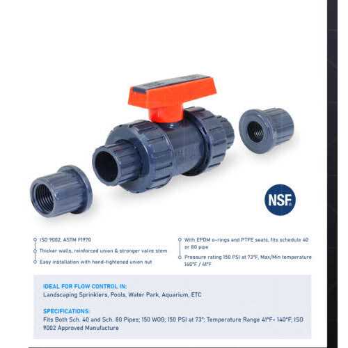Midline Valve Heavy Duty PVC True Union Ball Valve Pink Handle 1-1/2'' FIP/Solvent Connections Grey Plastic - Image 4