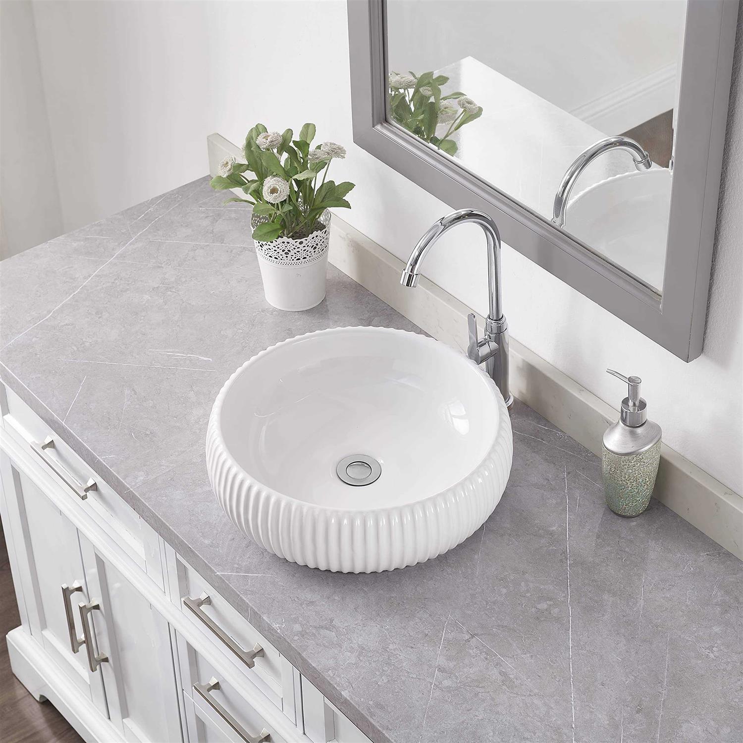 ELLAI Glossy White Vessel Round Modern Bathroom Sink ML-54401 - Image 3